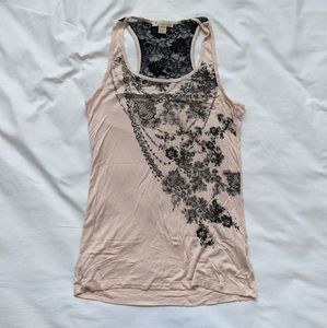 Forever21 Floral Graphic Tank Top with Lace Back Medium